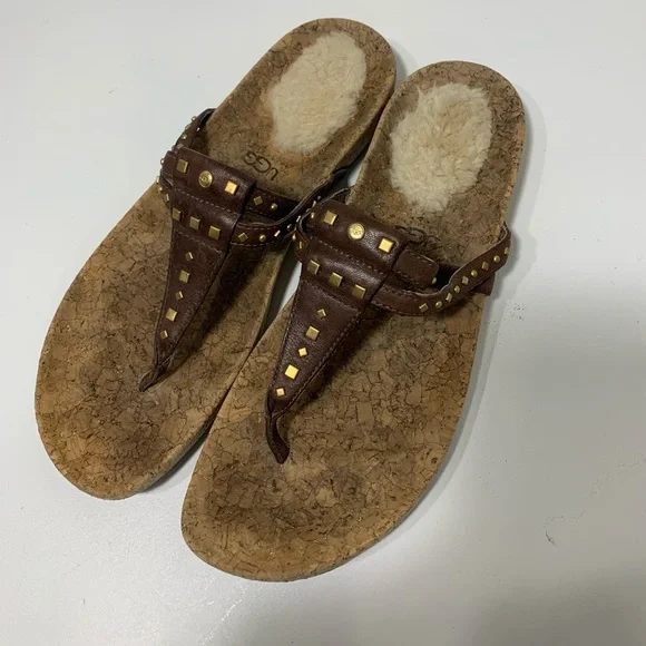 UGG Shoes Ugg Deitra Fur Lined Studded Flip Flop Sandals